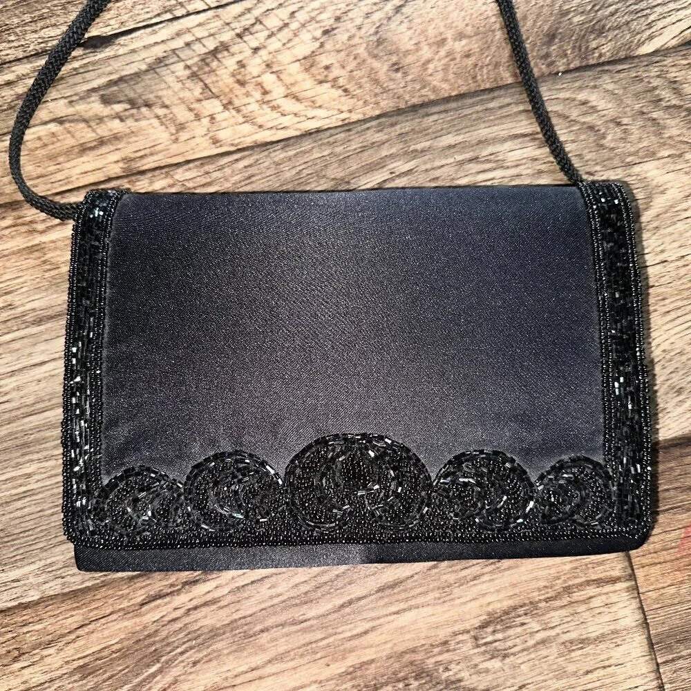Black Silk Sequin Small Crossbody Bag